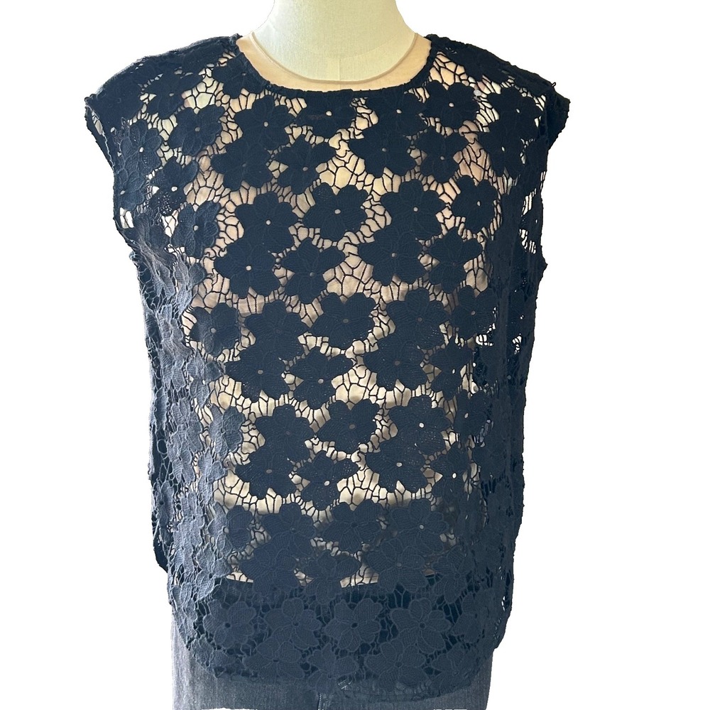 Wms Sheer Floral Lace Top XS Black Sleeveless Overlay Boho Coquette Romantic
